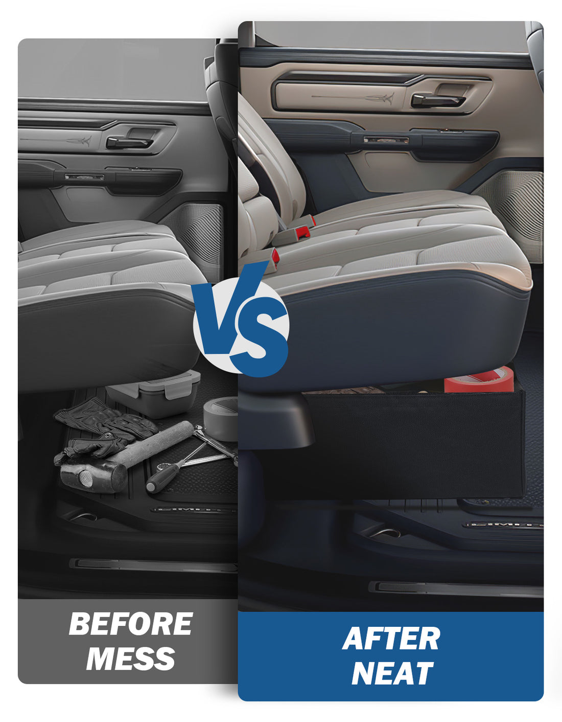 Under Seat Storage Compatible With 2019-2024 Ram 1500 Crew Cab(New Body Style), Truck Organizer Back Seat Storage, Underseat Under Seat Storage