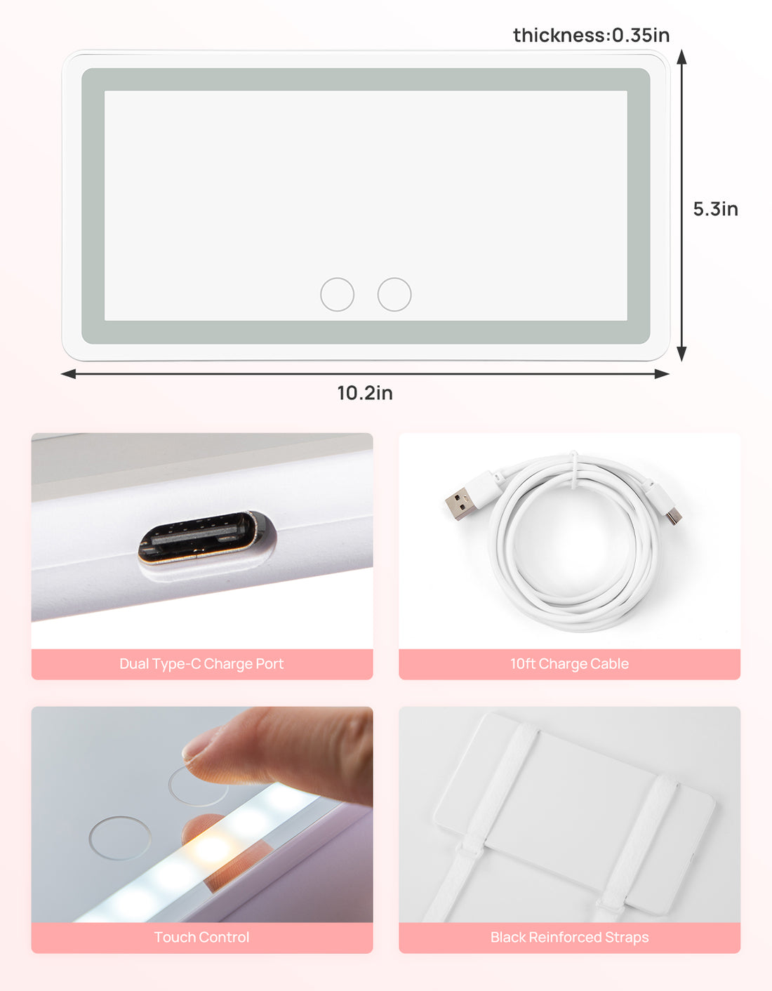 Car Sun Visor Vanity Mirror, Car Vanity Mirror With Lights, Makeup Mirror with 3 Light Modes & 60 LEDs, Rechargeable Car Mirror Dimmable Touch Control Travel Makeup Mirror for Car Truck SUV