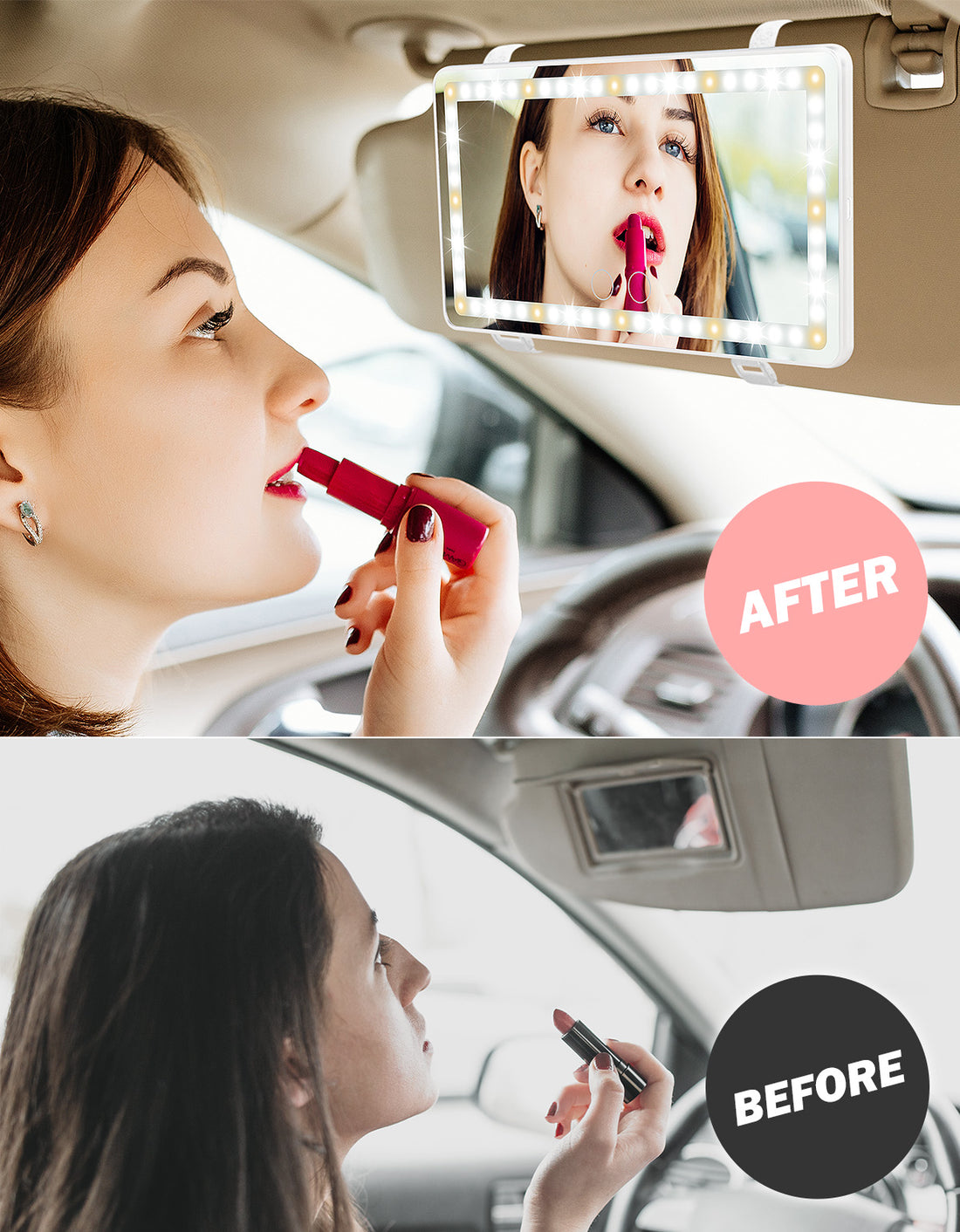 Car Sun Visor Vanity Mirror, Car Vanity Mirror With Lights, Makeup Mirror with 3 Light Modes & 60 LEDs, Rechargeable Car Mirror Dimmable Touch Control Travel Makeup Mirror for Car Truck SUV