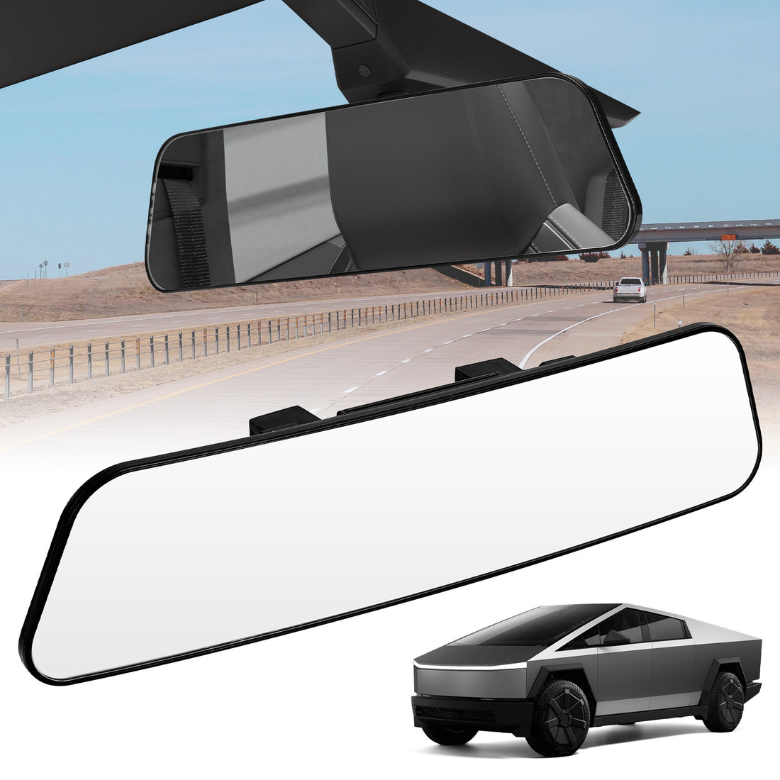 JOYTUTUS Rear View Mirror for Tesla Cybertruck, Wided Panoramic Convex Rearview Mirror, Interior Clip-on Wide Angle Rear View to Reduce Blind Spot Effectively for Tesla Cybertruck