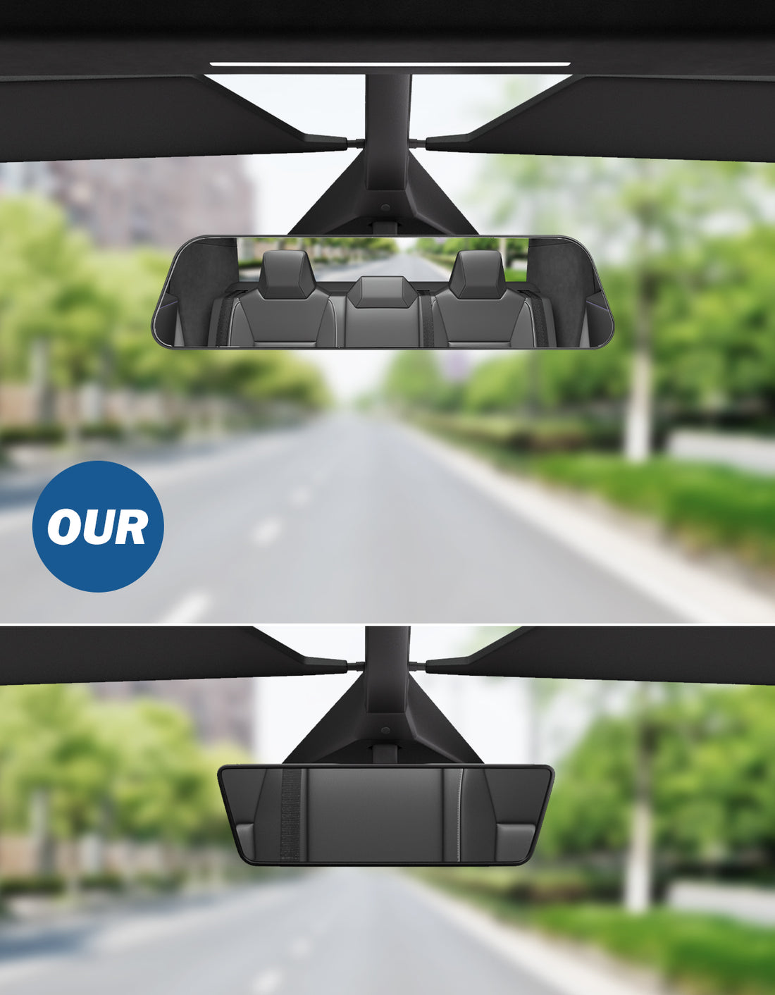 JOYTUTUS Rear View Mirror for Tesla Cybertruck, Wided Panoramic Convex Rearview Mirror, Interior Clip-on Wide Angle Rear View to Reduce Blind Spot Effectively for Tesla Cybertruck