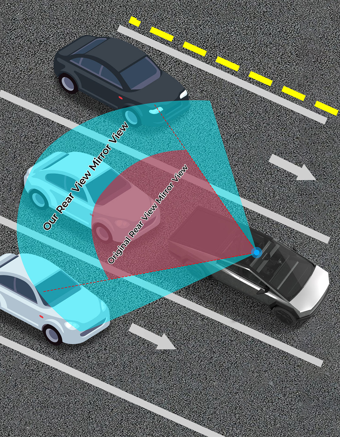 JOYTUTUS Rear View Mirror for Tesla Cybertruck, Wided Panoramic Convex Rearview Mirror, Interior Clip-on Wide Angle Rear View to Reduce Blind Spot Effectively for Tesla Cybertruck