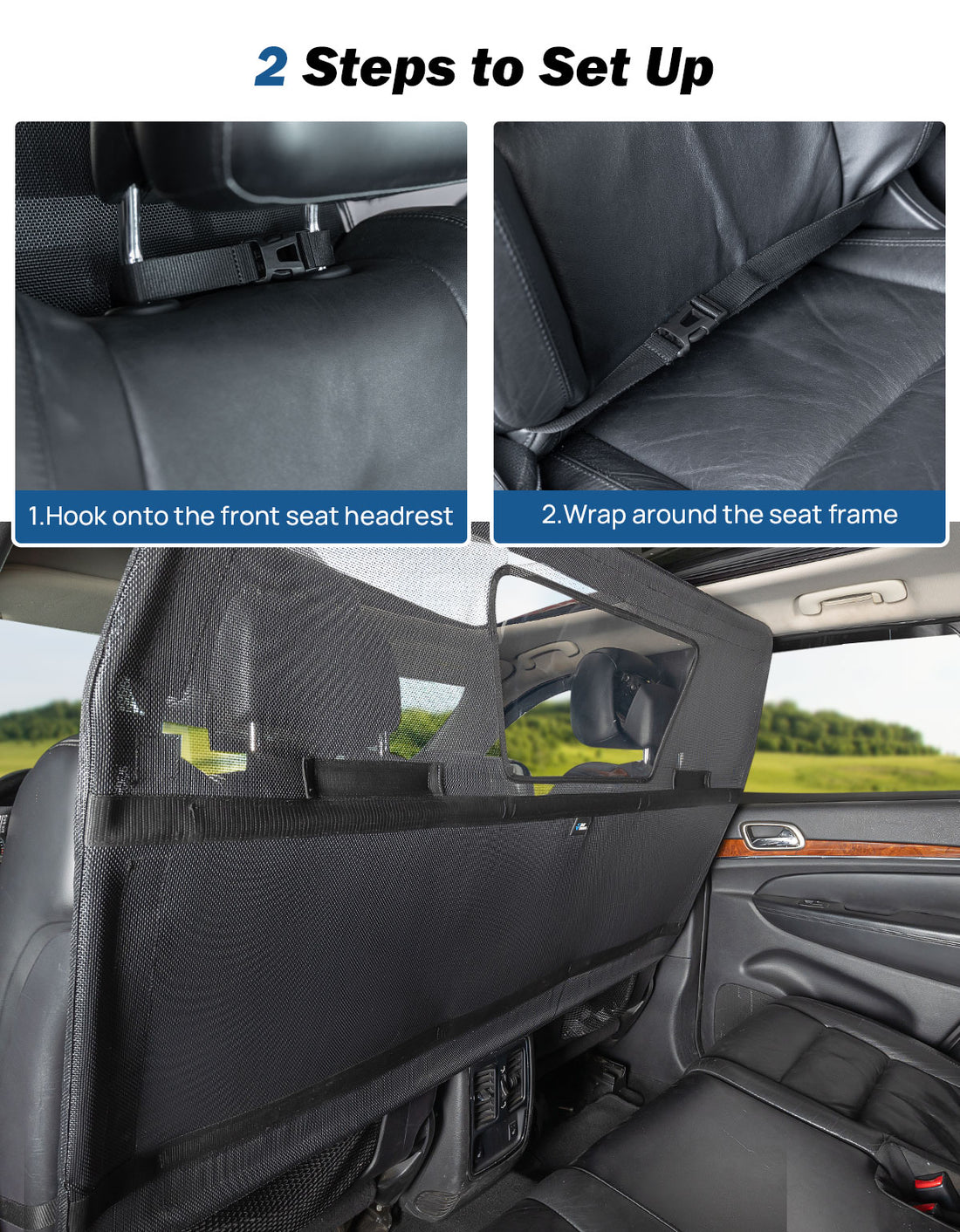 JOYTUTUS 50" Wide Dog Car Barrier with Visual Window, Dog Barrier for SUV Escape-Proof, Dog Net for Car Cargo Behind Front Seats, Vehicle Gate for Dog Safety and Travel, Ideal for Cars SUVs Trucks