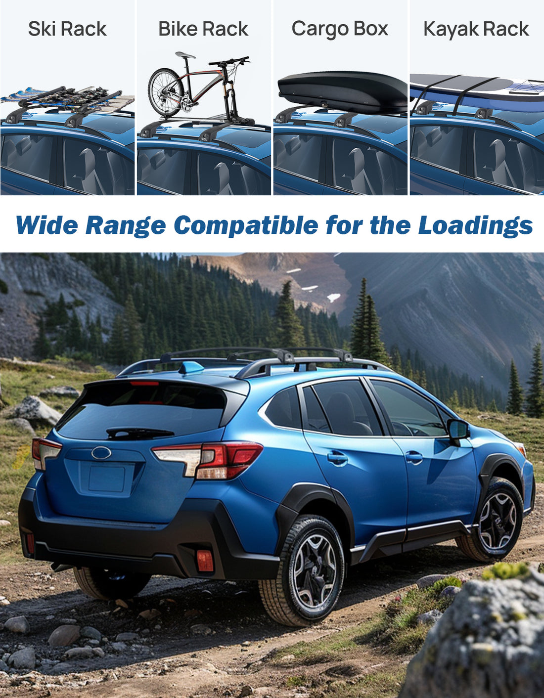 JOYTUTUS Lockable Car Roof Rack Compatible with Subaru Crosstrek 2024 (with Factory Raised Side Rails (Not Fit Wilderness), Aluminum Crossbars for Roof Racks Suitcases Kayaks Canoes Bikes Skis