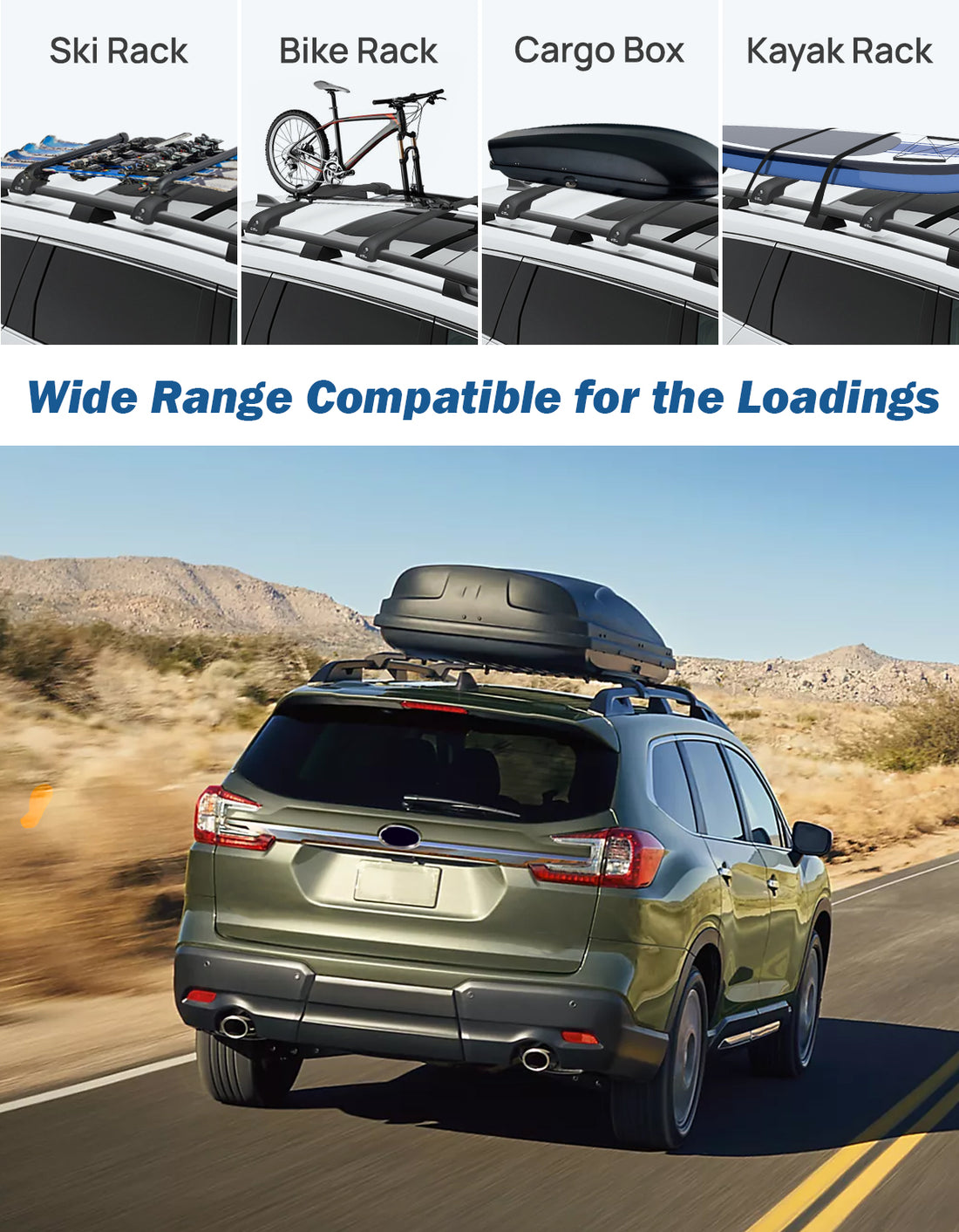 JOYTUTUS Lockable Car Roof Rack Cross Bars Compatible with Subaru Ascent 2019-2024, Aluminum Crossbars for Roof Racks Suitcases Kayaks Canoes Bikes Skis Snowboard