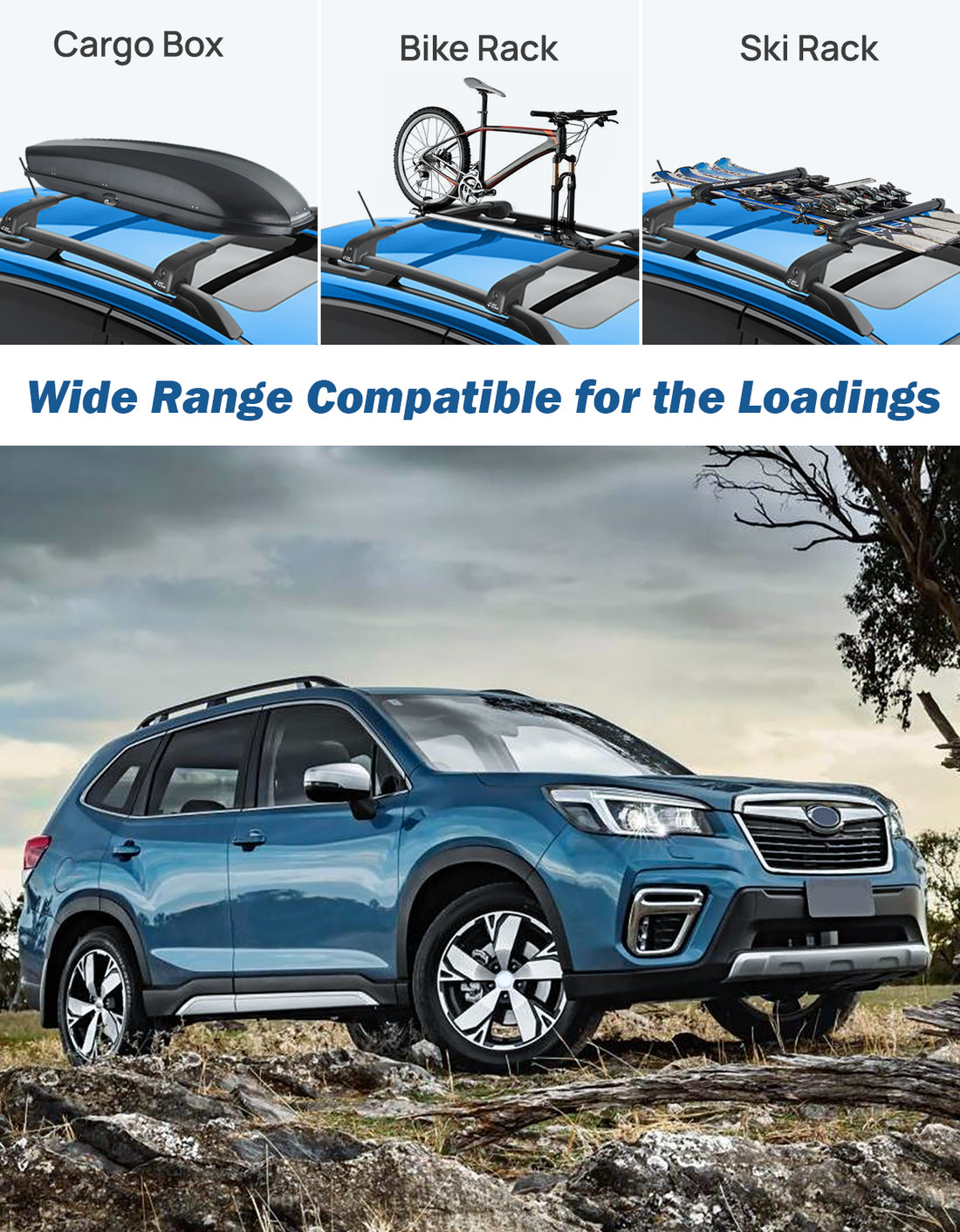 JOYTUTUS Car Roof Rack Crossbars, Compatible with Subaru Forester 2014-2024 with Lock (Not for Wilderness), Aluminum Crossbars for Roof Racks Trunks Kayaks Canoes Bicycles Skis