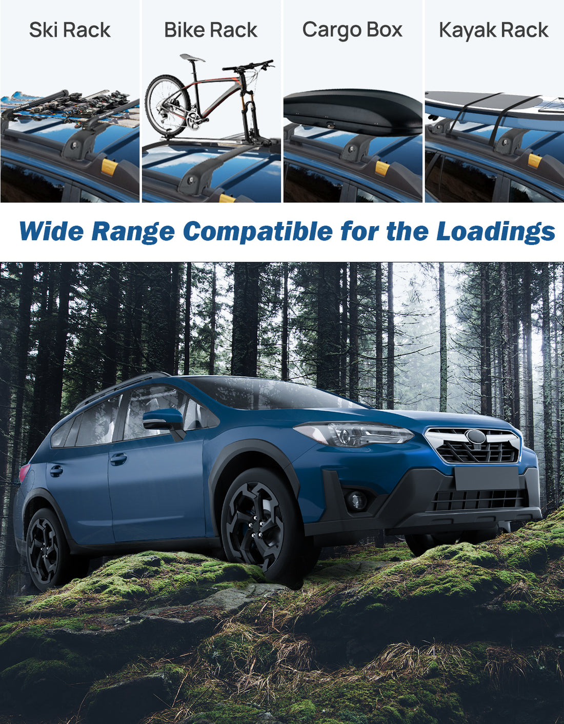JOYTUTUS Lockable Car Roof Rack Cross Bars Compatible with Subaru Crosstrek 2018-2023 / Impreza 2017-2023, Aluminum Crossbars for Roof Racks Suitcases Kayaks Canoes Bikes Skis Snowboard