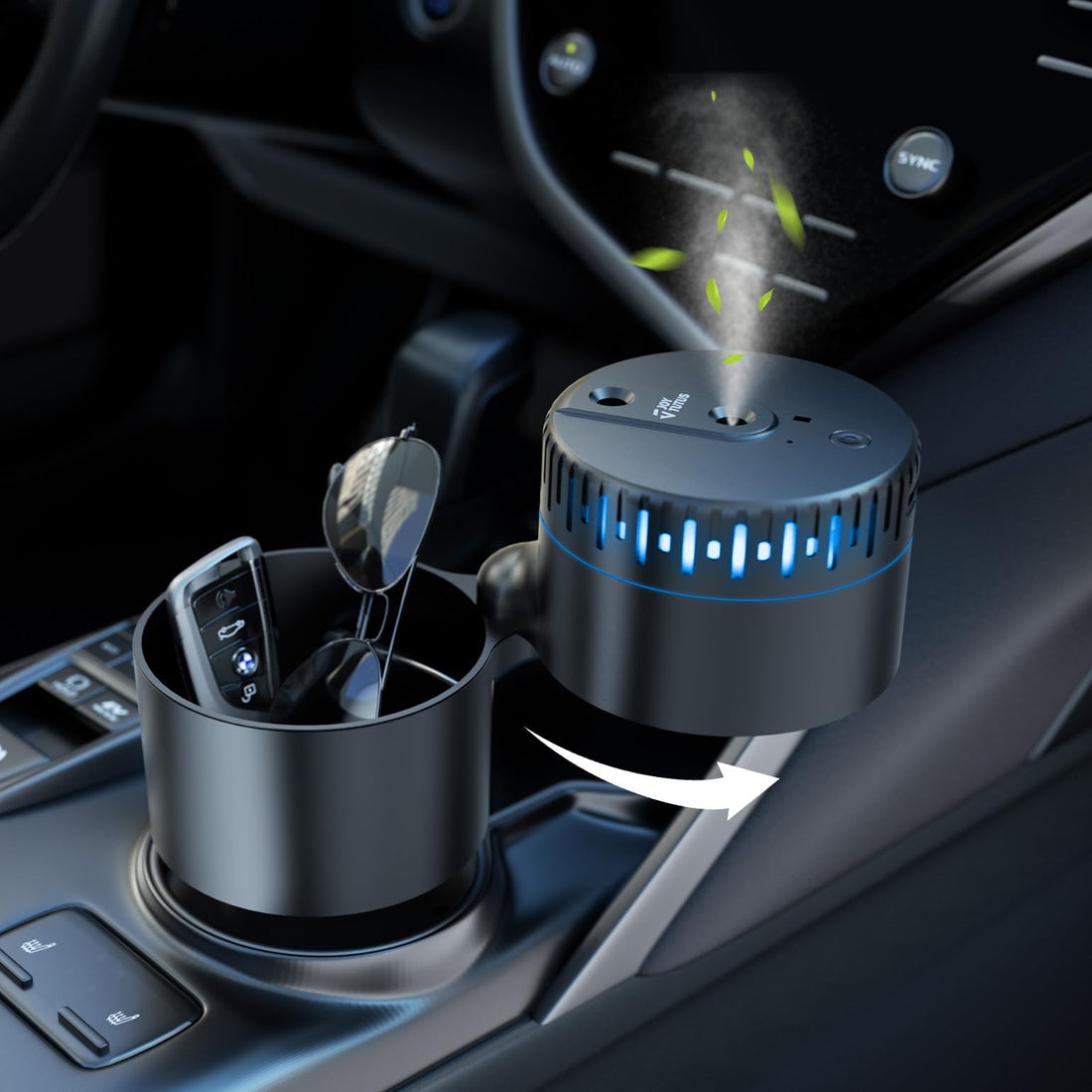 JOYTUTUS Car Cup Holder Expander with Humidifier, Car Air Freshener Diffuser with 2 Independent Nozzles