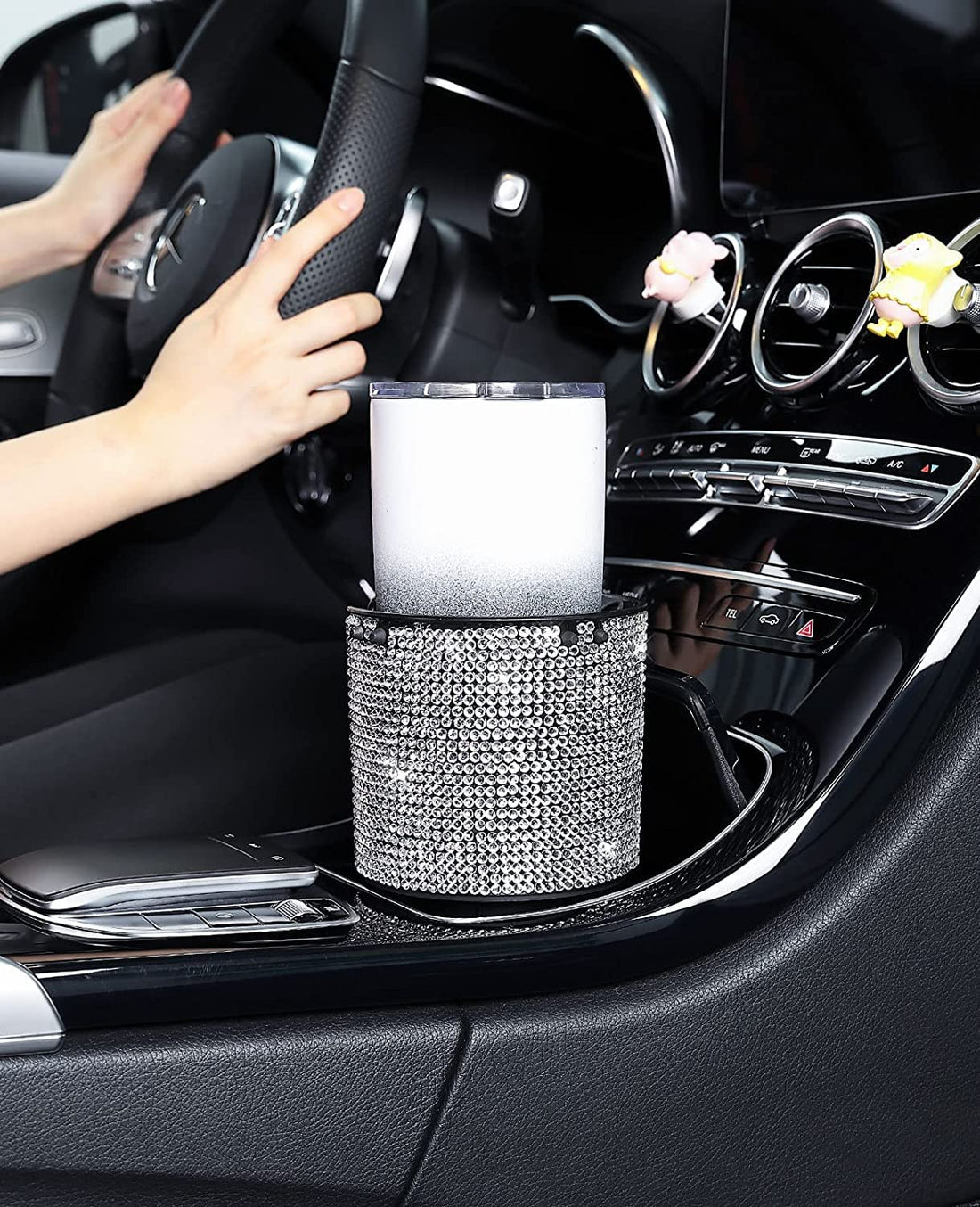 Car Cup Holder Expander for Car Hold 18-40 oz Bottles and Mugs, Other Bottles in 3.4"-3.8"(Bling)