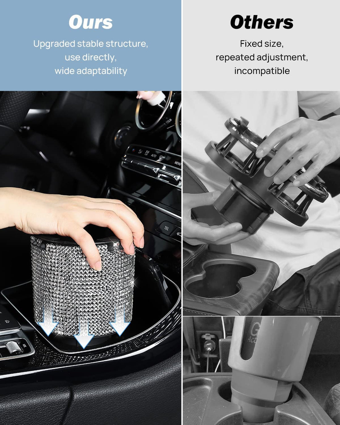 Car Cup Holder Expander for Car Hold 18-40 oz Bottles and Mugs, Other Bottles in 3.4"-3.8"(Bling)