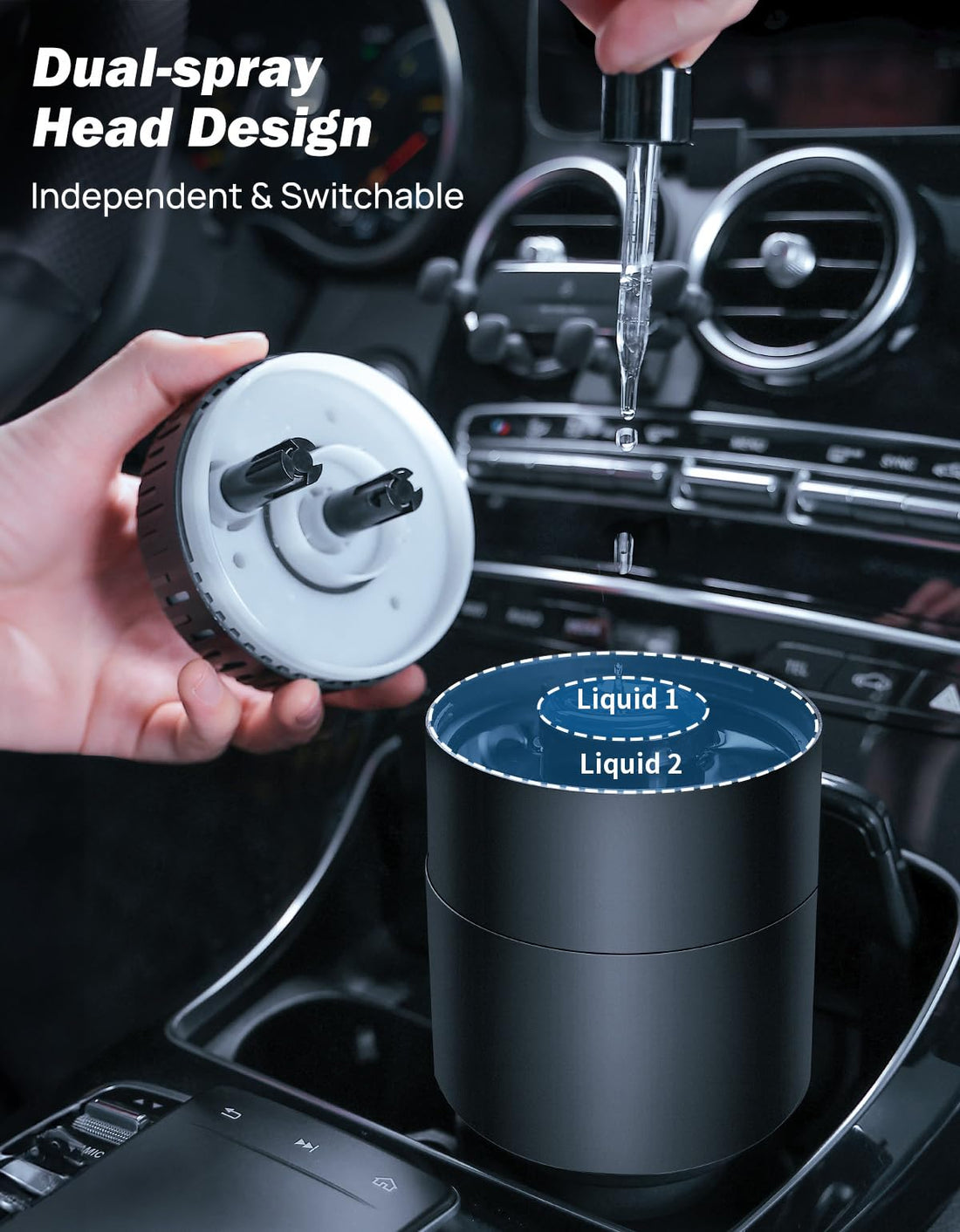 JOYTUTUS Car Cup Holder Expander with Humidifier, Car Air Freshener Diffuser with 2 Independent Nozzles