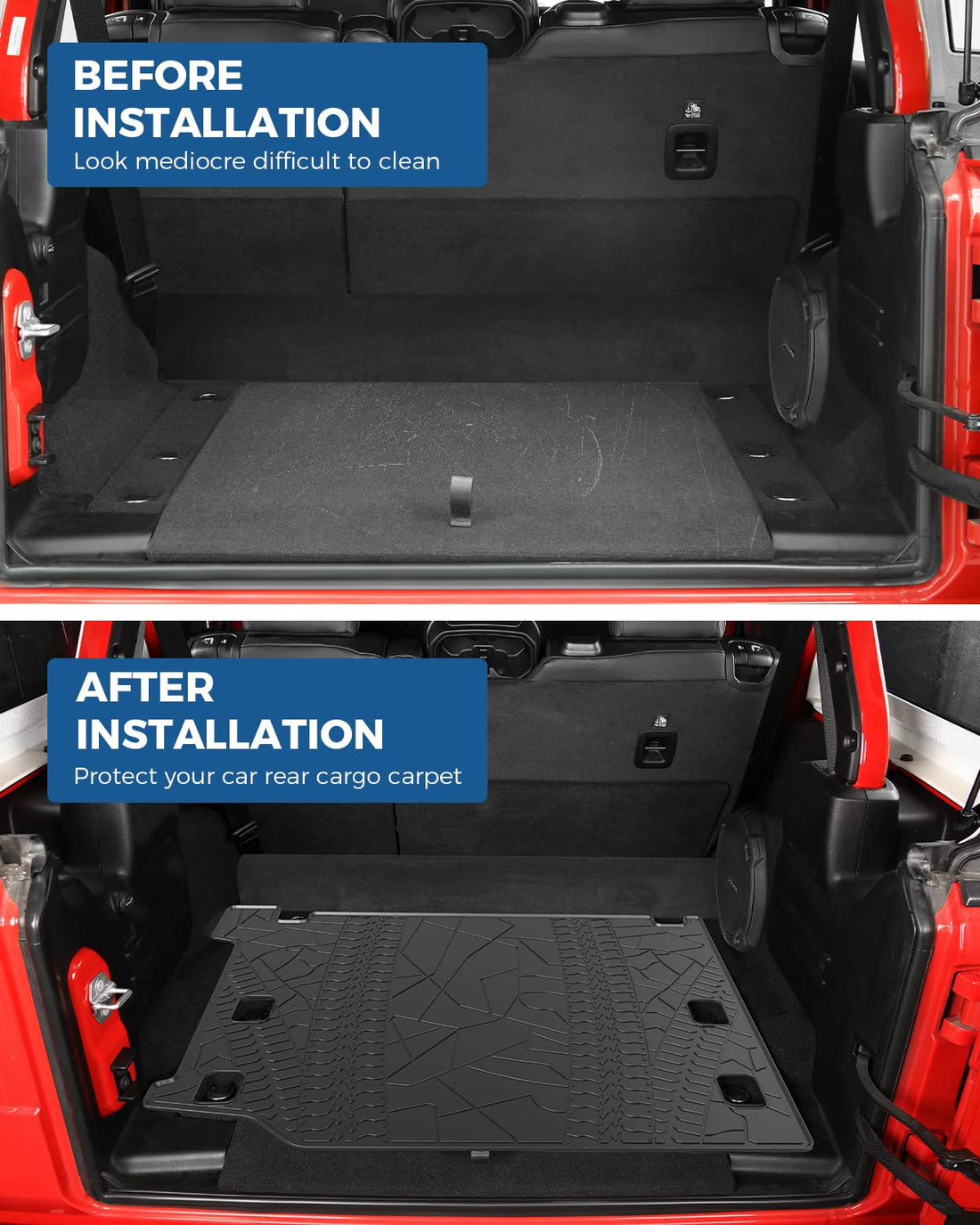 Cargo Mat, All-Weather Protection Trunk Mat Cargo Liners Heavy Duty Waterproof Odorless Durable fits 2021-2024 Wrangler JL 4XE 4 Door (Not Fits 4X4)