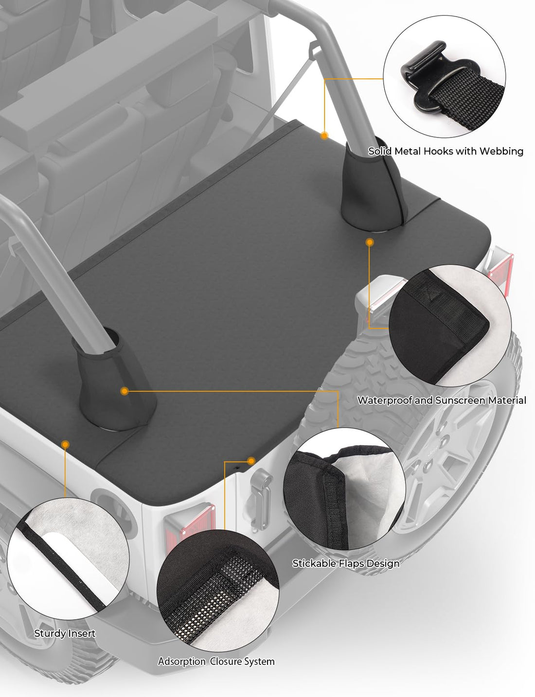 JOYTUTUS Tonneau Cover Fit for Wrangler JKU 2007-2018 4 Doors