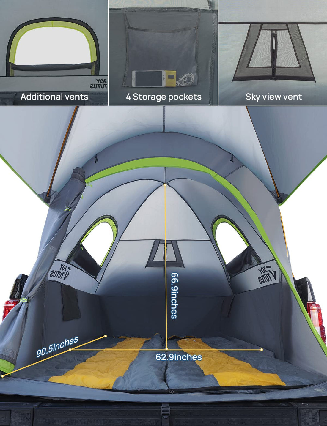 Pickup Truck Tent 5.5ft-6ft with Removable Awning for 2 Person,Truck Bed Tent
