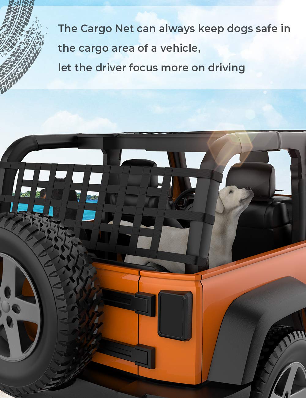 JOYTUTUS Cargo Net fits Wrangler/UTV, Car Top Roof Hammock Mesh Cargo Net for Wrangler JK JKU JL YJ TJ LJ 1987 to 2024