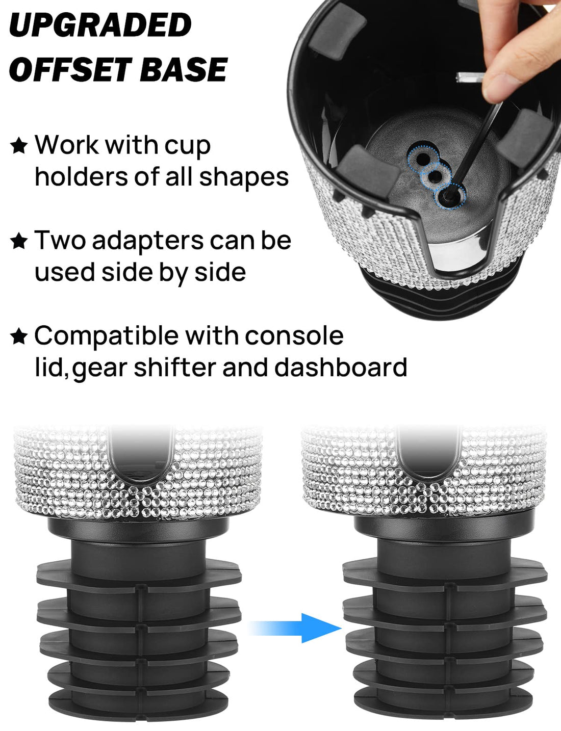 Car Cup Holder Expander for Car Hold 18-40 oz Bottles and Mugs, Other Bottles in 3.4"-3.8"(Bling)