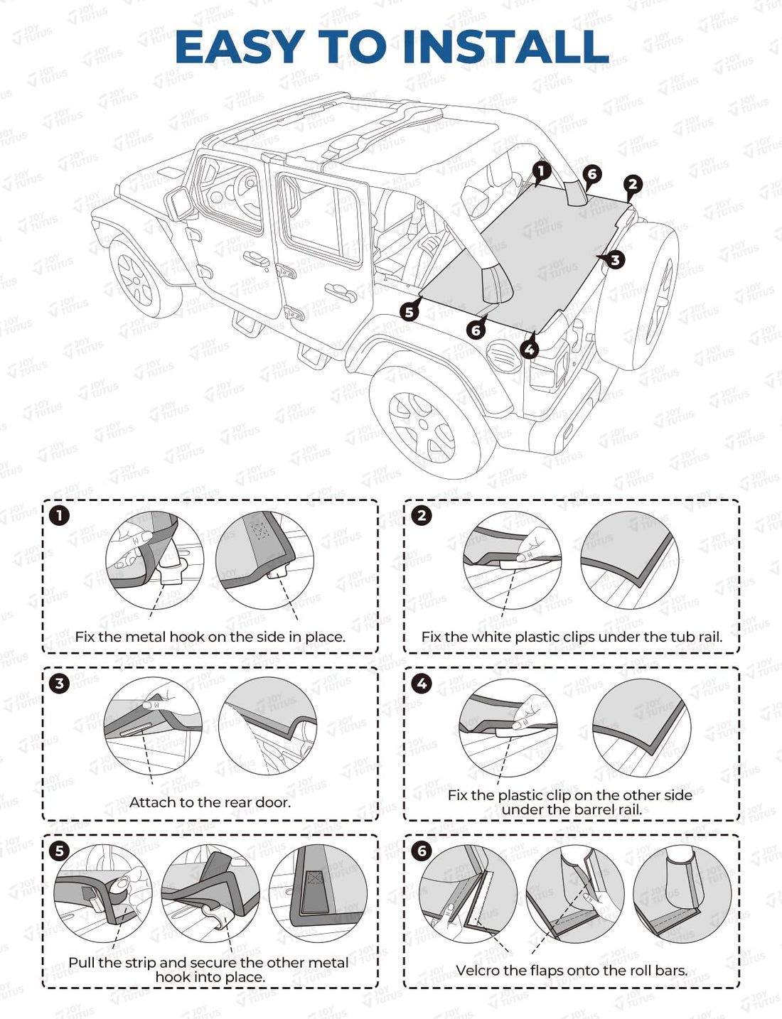 JOYTUTUS Tonneau Cover Fit for Wrangler JKU 2007-2018 4 Doors