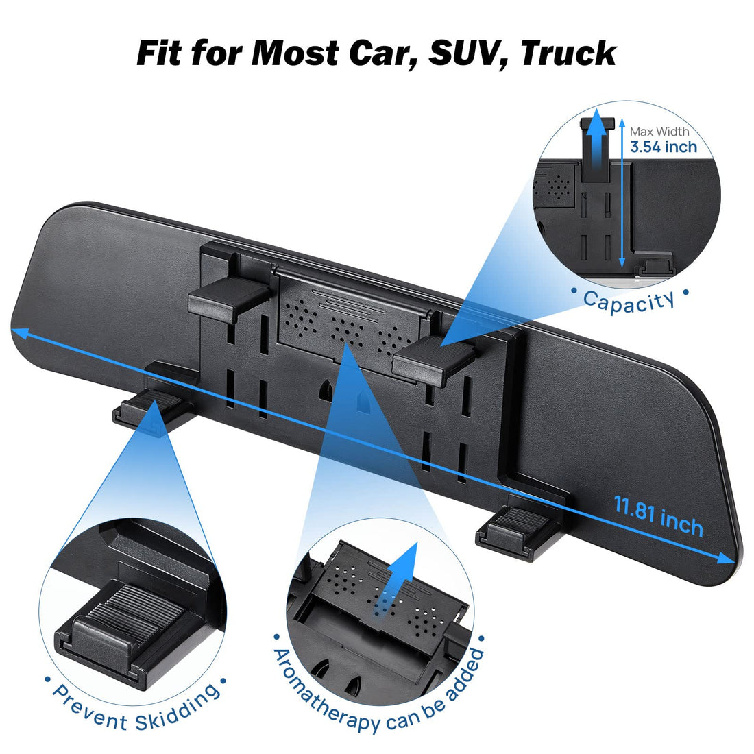 12 Inch Universal Panoramic Anti-Glare Rear view Mirror -Blue