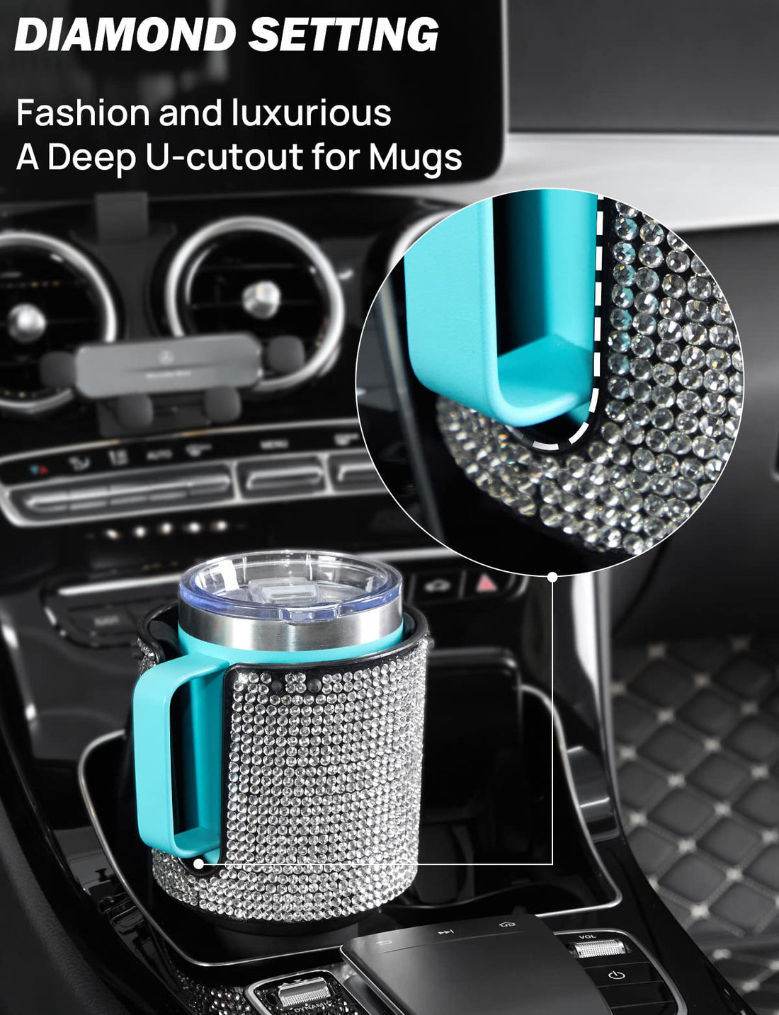 Car Cup Holder Expander for Car Hold 18-40 oz Bottles and Mugs, Other Bottles in 3.4"-3.8"(Bling)