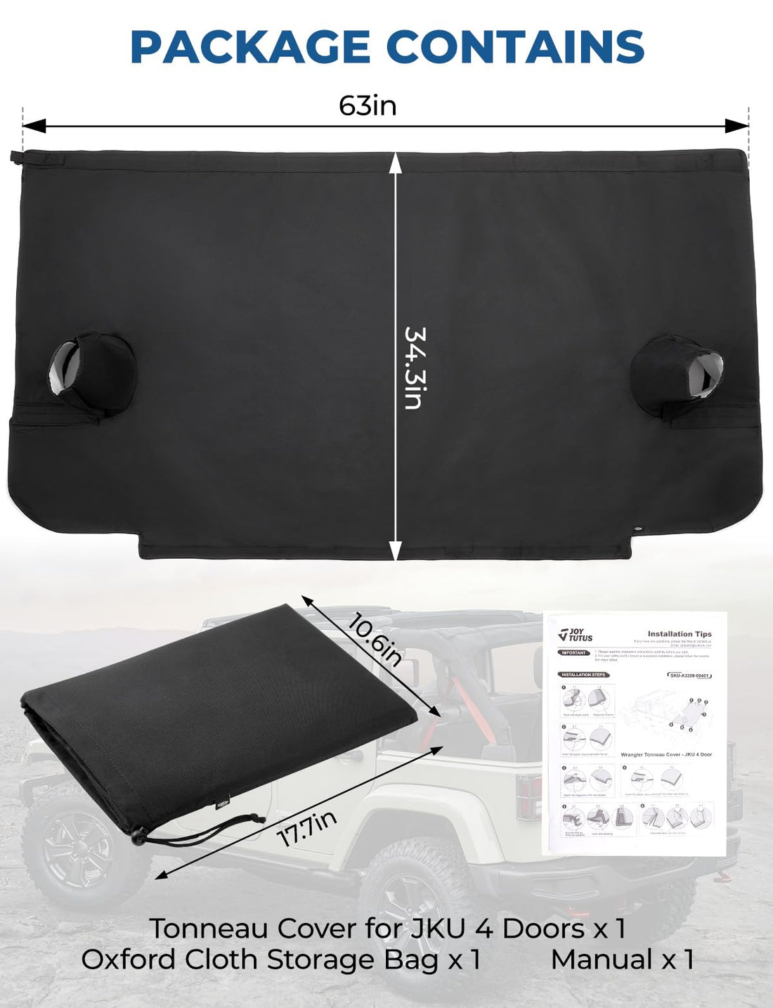 JOYTUTUS Tonneau Cover Fit for Wrangler JKU 2007-2018 4 Doors
