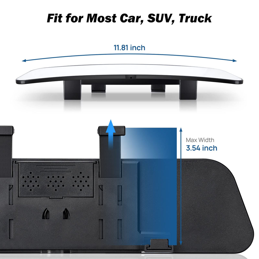 12 Inch Universal Panoramic Anti-Glare Rear view Mirror -Clear